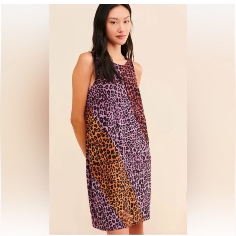 Maeve by Anthropologie Wynn Leopard Multi-Print Tunic Dress Womens XS P